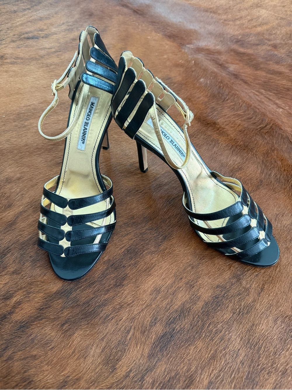 Manolo Blahnik Black Strappy Open-Toe Stiletto Sandals